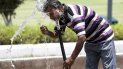 Un ciudadanao se refresca con una manguera en un jardín un caluroso día en Amritsar (India. Un ciudadanao se refresca con una manguera en un jardín un caluroso día en Amritsar (India.