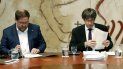 El presidente de la Generalitat, Carles Puigdemont, y su vicepresidente, Oriol Junqueras. El presidente de la Generalitat, Carles Puigdemont, y su vicepresidente, Oriol Junqueras.
