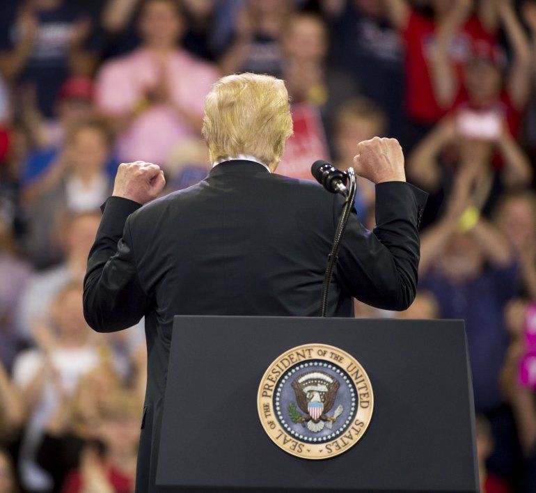 El presidente de EE.UU., Donald J. Trump, participa en un multitudinario mitin hoy, miércoles 20 de junio de 2018, en Duluth, Minnesota.