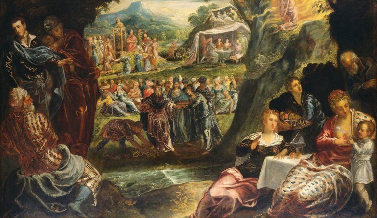 The Worship of the Golden Calf (c1594), &oacute;leo sobre lienzo del artista italiano Jacopo Tintoretto. 