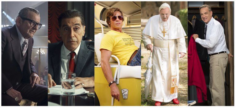 En esta combinaci&oacute;n de fotos, de izquierda a derecha, los nominados al Oscar a mejor actor de reparto Joe Pesci en "The Irishman", Al Pacino en "The Irishman", Brad Pitt en "Once Upon a Time...in Hollywood", Anthony Hopkins en "The Two Popes", y Tom Hanks en "A Beautiful Day in the Neighborhood". 
