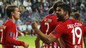 Diego costa anotó dos de los cuatro goles para que el Atlético se vengara del Real en el tercer intento. Diego costa anotó dos de los cuatro goles para que el Atlético se vengara del Real en el tercer intento.
