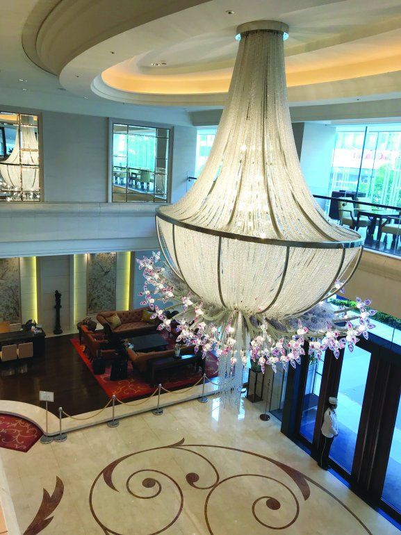 Lobby del hotel Okura Pretige en el distrito Jhongshan.
