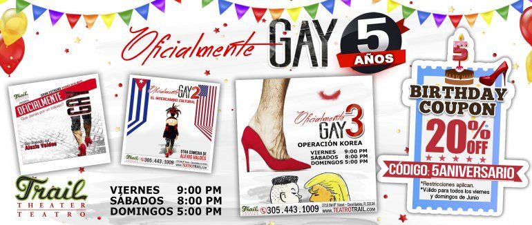 Afiche promocional de la obra <i>Oficialmente Gay 3 Operación Korea</i>, de Alexis Valdés,. 