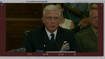 El almirante Craig Faller, jefe del Comando Sur de las Fuerzas Armadas de EEUU, en una foto publicada en la cuenta de Twitter de @Southcom.