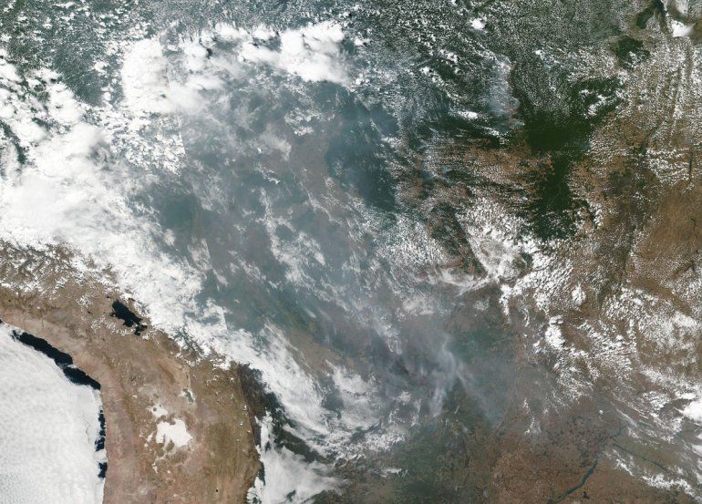 Imagen satelital proporcionada por NASA de un incendio en Brasil tomada el 20 de agosto de 2019.Â 