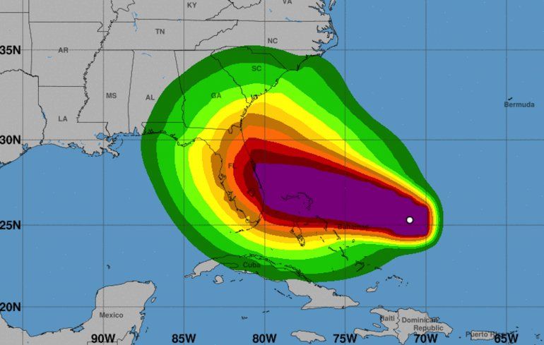 Pronóstico del paso del huracán Dorian por el archipiélago de Bahamas y entrada en la Florida.