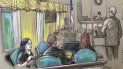 Boceto del 15 de abril de 2019 de Yujing Zhang, izquierda, la mujer china acusada de invasión de propiedad privada por intentar entrar al club Mar-a-Lago del presidente Donald Trump en Palm Beach, durante una audiencia en West Palm Beach, Florida. Boceto del 15 de abril de 2019 de Yujing Zhang, izquierda, la mujer china acusada de invasión de propiedad privada por intentar entrar al club Mar-a-Lago del presidente Donald Trump en Palm Beach, durante una audiencia en West Palm Beach, Florida.