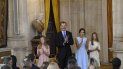 La Princesa de Asturias, Leonor de Borbón, el Rey Felipe VI, la Reina Letizia Ortiz y la Infanta Sofía, aplauden durante el acto de imposición de condecoraciones de la Orden del Mérito Civil en el Palacio Real. La Princesa de Asturias, Leonor de Borbón, el Rey Felipe VI, la Reina Letizia Ortiz y la Infanta Sofía, aplauden durante el acto de imposición de condecoraciones de la Orden del Mérito Civil en el Palacio Real.