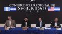 Desde la izquierda, el secretario de Seguridad guatemalteco Enrique Dagenhart, el salvadoreño Rogelio Rivas, el interino estadounidense Kevin McAleenan y el hondureño Julián Pacheco dan una conferencia de prensa conjunta en Antiguo Cuscatlán, El Salvador, el jueves 17 de octubre de 2019. Desde la izquierda, el secretario de Seguridad guatemalteco Enrique Dagenhart, el salvadoreño Rogelio Rivas, el interino estadounidense Kevin McAleenan y el hondureño Julián Pacheco dan una conferencia de prensa conjunta en Antiguo Cuscatlán, El Salvador, el jueves 17 de octubre de 2019.