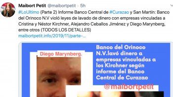 Una de las publicaciones de la periodista Maibort Petit sobre el caso de lavado de dinero. 