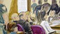 En este dibujo de la corte, Harvey Weinstein, centro, sentado en la mesa de la defensa rodeado por sus abogados mientras el jurado se retira de la corte después de recibir la indicación del juez de regresara a deliberar en el juicio por violación contra Weinstein el viernes 21 de febrero de 2020, en la Corte Suprema de Manhattan en Nueva York. En este dibujo de la corte, Harvey Weinstein, centro, sentado en la mesa de la defensa rodeado por sus abogados mientras el jurado se retira de la corte después de recibir la indicación del juez de regresara a deliberar en el juicio por violación contra Weinstein el viernes 21 de febrero de 2020, en la Corte Suprema de Manhattan en Nueva York.