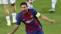 Lionel Messi del Barcelona celebra tras anotar el segundo gol del cuadro español durante el partido de vuelta de los octavos de final de la Liga de Campeones contra el Napoli, el sábado 8 de agosto de 2020, en Barcelona. Lionel Messi del Barcelona celebra tras anotar el segundo gol del cuadro español durante el partido de vuelta de los octavos de final de la Liga de Campeones contra el Napoli, el sábado 8 de agosto de 2020, en Barcelona.