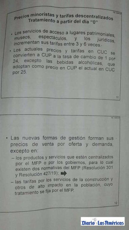 Información sobre precios minoristas y tarifas descentralizados, y el tratamiento a partir del día "0" en Cuba. 