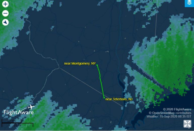 Imagen facilitada por un usuario de Reddit y publicada por RepublicWorld.com que muestra lo que sería la trayectoria del dirigible Goodyear el lunes 14 e septiembre de 2020.