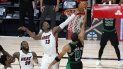 Bam Adebayo, del Heat de Miami, blquea un disparo de Jayson Tatum, de los Celtics de Boston, en el primer partido de la final de la Conferecia del Este, el martes 15 deseptiembre de 2020, en Lake Buena Vista, Florida Bam Adebayo, del Heat de Miami, blquea un disparo de Jayson Tatum, de los Celtics de Boston, en el primer partido de la final de la Conferecia del Este, el martes 15 deseptiembre de 2020, en Lake Buena Vista, Florida