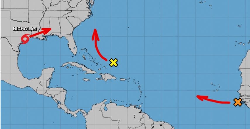 Proyección, tormenta tropical Nicholas, 2021.