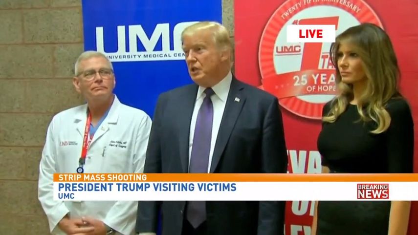 El presidente Trump habla a los medios tras visitar a las víctimas de la masacre del domingo 1 de octubre en Las Vegas.