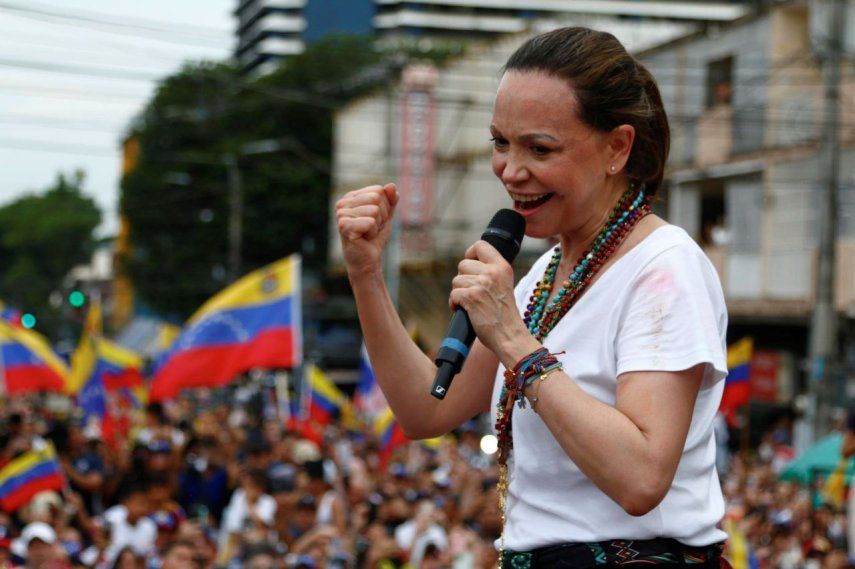 María Corina Machado pronuncia un discurso en la avenida Cuba de Ciudad de Panamá en Panamá, el 23 de mayo de 2026.