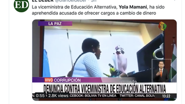 Captura de pantalla de un video publicado en Twitter donde aparece la viceministra&nbsp;de Educaci&oacute;n Alternativa y Especial, Yola Mamani.