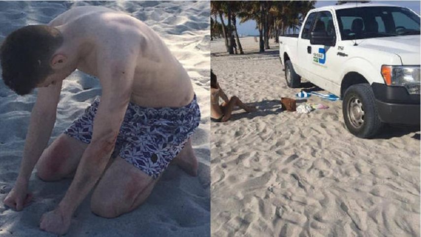 La imagen muestra a uno de los heridos y al vehiculo involucrado en el suceso.