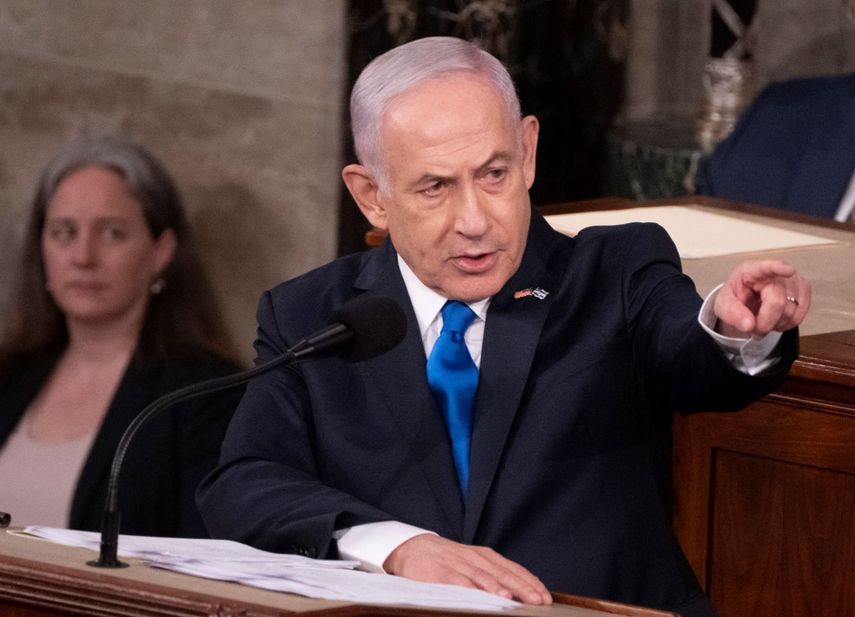 El primer ministro de Israel Benjamín Netanyahu durante su discurso en el plenario del Congreso en Washington.