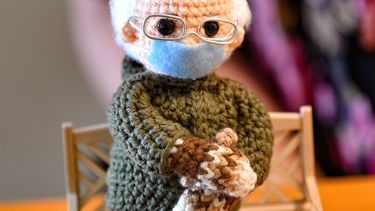 Esta fotografía del martes 26 de enero de 2021 muestra un muñeco tejido de Bernie Sanders hecho por Tobey King, de Corpus Christi, Texas. El muñeco se vendió por 20.300 dólares en eBay.&nbsp;