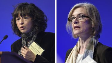 En esta combinaci&oacute;n de im&aacute;genes de archivo, tomadas el 1 de diciembre de 2015, Emmanuelle Charpentier (izquierda) y Jennifer Doudna intervienen en una cumbre internacional de la Academia Nacional de Ciencias sobre seguridad y &eacute;tica en la edici&oacute;n del genoma, en Washington. Charpentier y Doudna ganaron el Nobel de Qu&iacute;mica el 7 de octubre de 2020 por el desarrollo de un m&eacute;todo de edici&oacute;n del genoma.&nbsp;