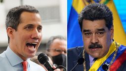 El presidente interino de Venezuela Juan Guaidó y el dictador venezolano Nicolás Maduro. 