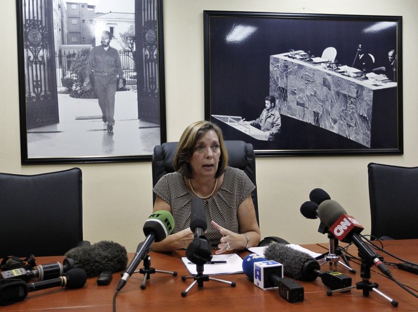 La directora general para Estados Unidos de la cancillería cubana, Josefina Vidal Ferreiro, habla durante una rueda de prensa&nbsp; en La Habana, (Cuba).&nbsp;&nbsp;