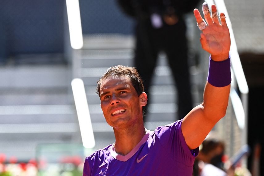 El español Rafael Nadal celebra la victoria contra el australiano Alexei Popyrin durante el partido de individuales del torneo ATP Tour Madrid Open