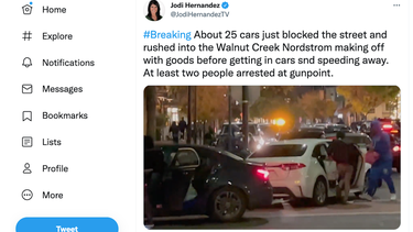 Jodi Hernandez, reportera de NBC Bay Area, tuiteó que vio a los ladrones ingresar a la tienda en el distrito comercial en California.&nbsp;