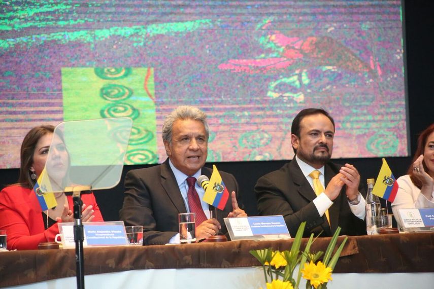 En una sesión acompañado de nueve expresidentes iberoamericanos, Moreno habló de las políticas de su país para combatir el hambre&nbsp;