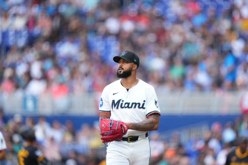 El dominicano Sandy Alcántara, de los Marlins de Miami, durante su apertura en el día inaugural, el 27 de marzo de 2025. El dominicano Sandy Alcántara, de los Marlins de Miami, durante su apertura en el día inaugural, el 27 de marzo de 2025.