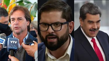 Los presidentes Luis Lacalle Pou, presidente de Uruguay; Gabriel Boric, de Chile; y el dictador de Venezuela Nicolás Maduro.