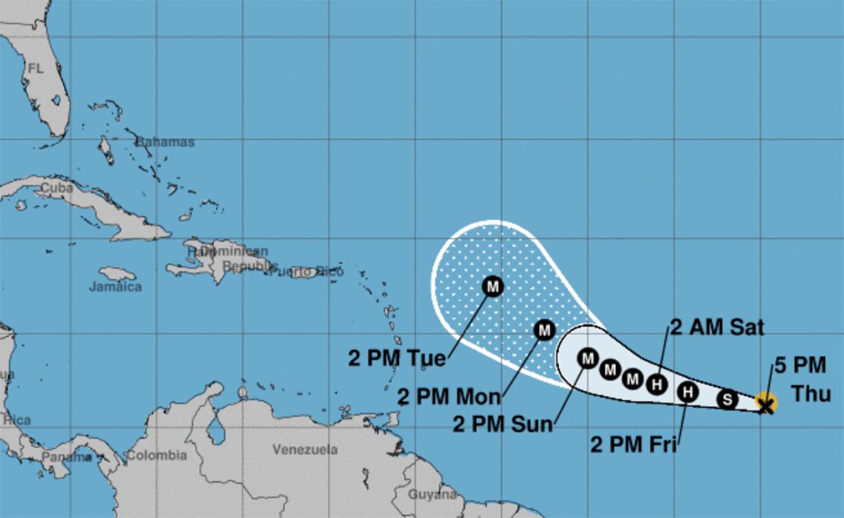 Proyección de traslación para tormenta Sam, 2021. Proyección de traslación para tormenta Sam, 2021.