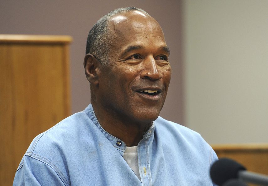 El exastro del fútbol americano y actor O.J. Simpson durante una audiencia sobre su libertad condicional en el Centro Correccional de Lovelock, en Lovelock, Nevada, el 20 de julio de 2017.