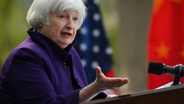 La secretaria del Tesoro Janet Yellen durante su visita a China.