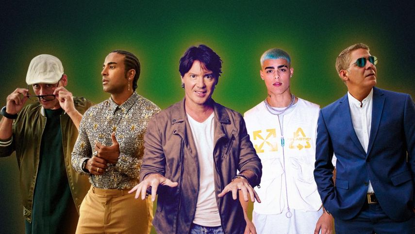 El pianista Arthur Hanlon, junto al grupo Orishas y el reguetonero Lunay, en el póster del nuevo remix de Como suena el piano.