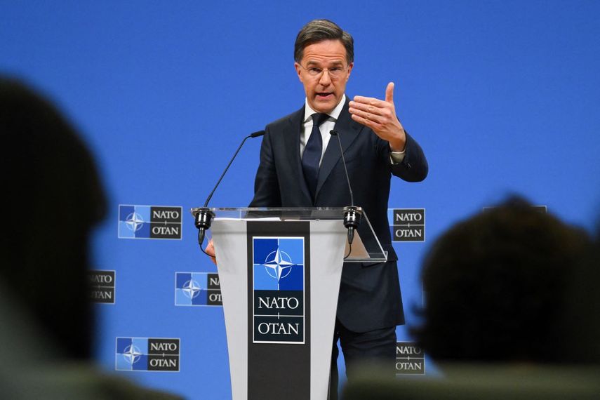 El secretario general de la OTAN, Mark Rutte, durante una conferencia de prensa en Bruselas.&nbsp;