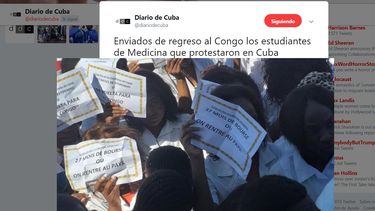 Fotografía de estudiantes del Congo publicada en la cuenta de Twitter de @diariodecuba.