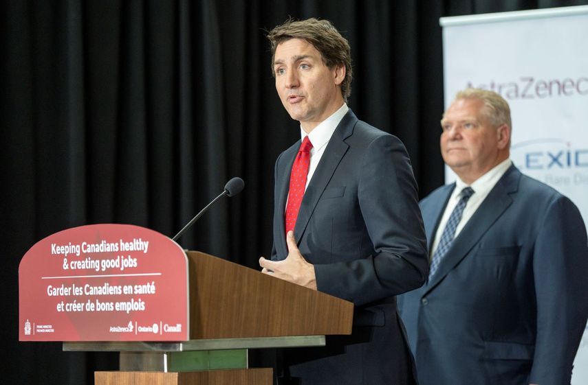 El primer ministro canadiense Justin Trudeau durante una conferencia en Mississauga, Ontario, el lunes 27 de febrero de 2023.