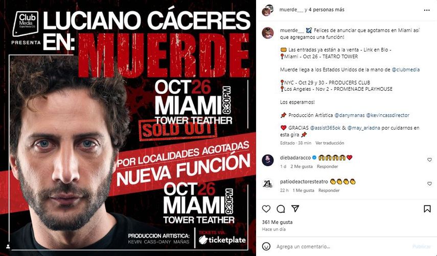 El actor Luciano Cáceres se presenta en Miami con Muerde.&nbsp;