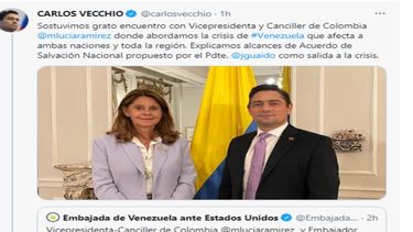 El Embajador de Venezuela ante EEUU Carlos Vecchio se reunió con la canciller de Colombia Marta Lucía Ramírez.