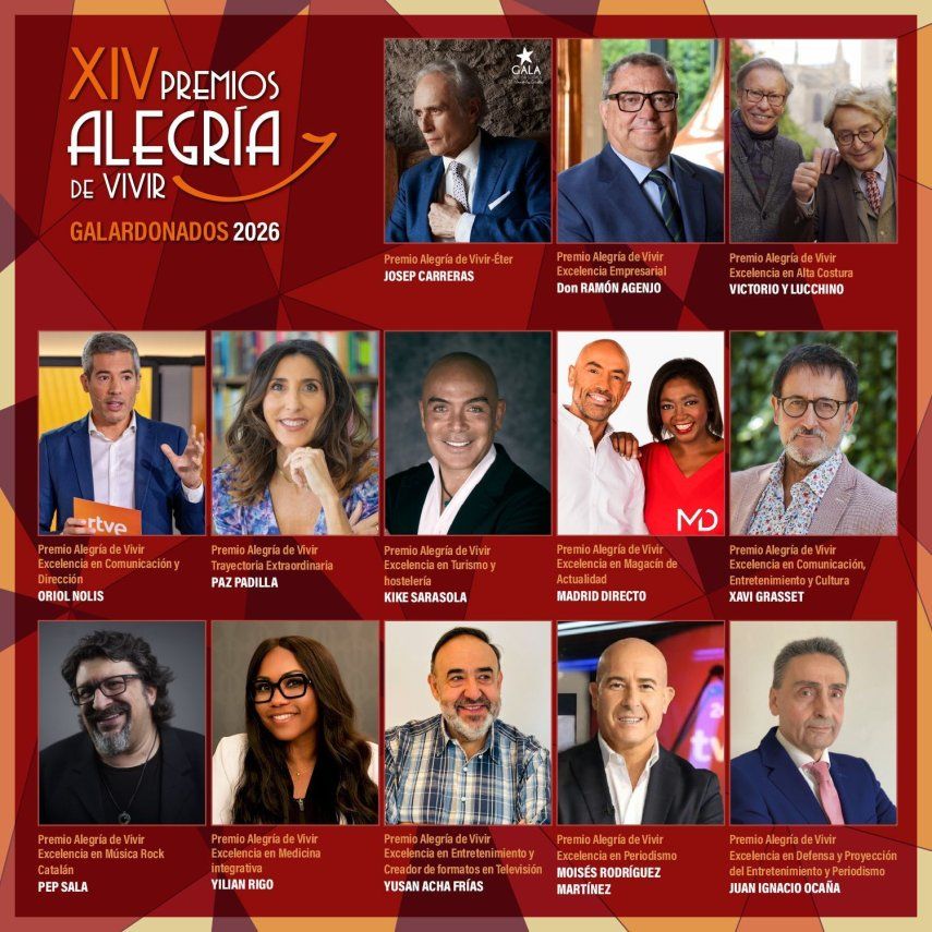 Imagen promocional de los Premios Alegría de Vivir muestra los rostros de los galardonados en la edición 2026.