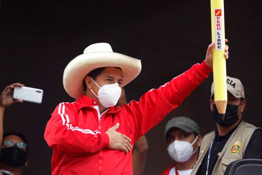 El candidato presidencial del partido Perú Libre, Pedro Castillo.