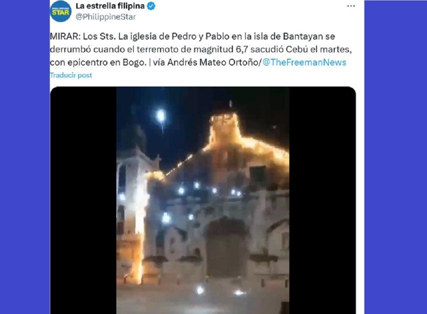 Imágenes trasnmitidas en las redes sociales del sismo de 7.0 registrado en Filipinas este martes 30 de septiembre.&nbsp;