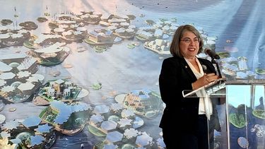 Daniella Levine Cava habla durante un encuentro inicial en Naciones Unidas antes de la reunión.