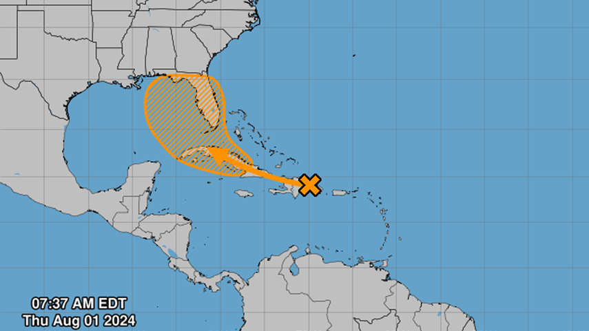 Trayectoria de una perturbación tropical el jueves 1 de agosto.