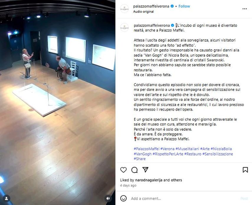 Un turista rompió la Silla de Van Gogh durante su visita al museo Palazzo Maffei.